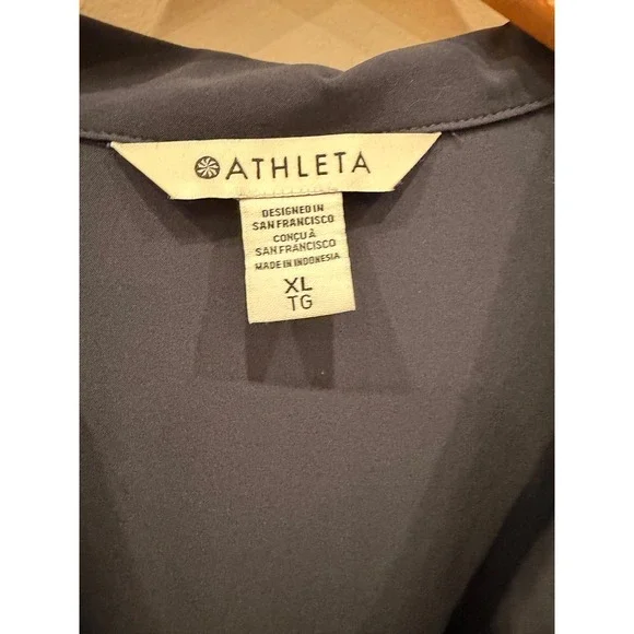 Athleta Short Sleeve Button Front Romper Blue Women's XL‎ Drawstring Waist EUC - Picture 2 of 5